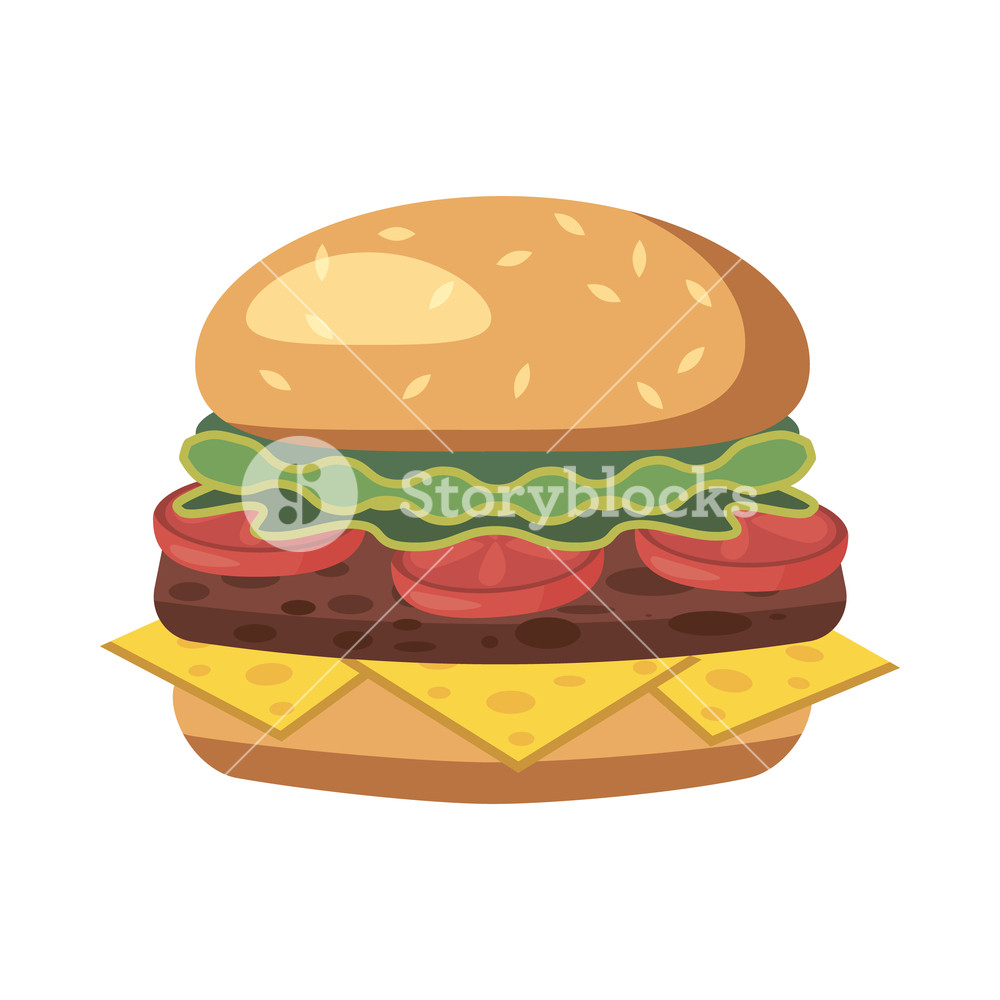 1000x1000 Burger Icon In Cartoon Style Isolated On White Background Royalty