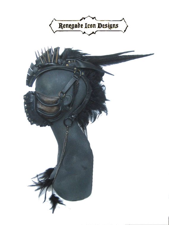 570x760 Mohawk Mens Head Piece Leather Feather Mask Burning Man