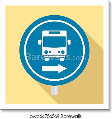 362x382 Circle Bus Station Sign Icon, Flat Style, Art Print Barewalls