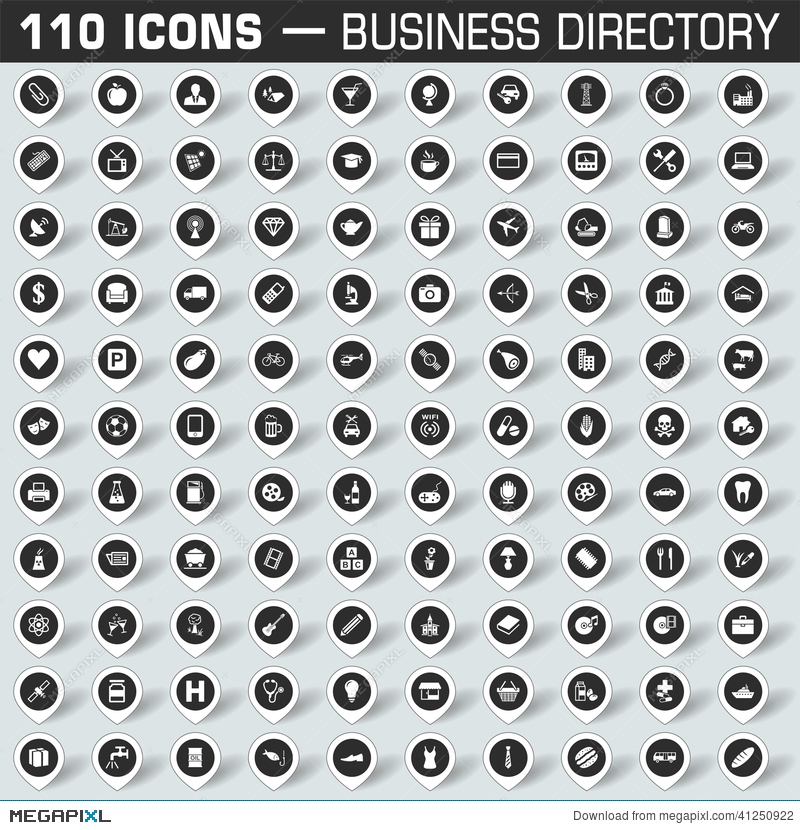 800x830 Map Pointers Icon Set For Business Directory Illustration