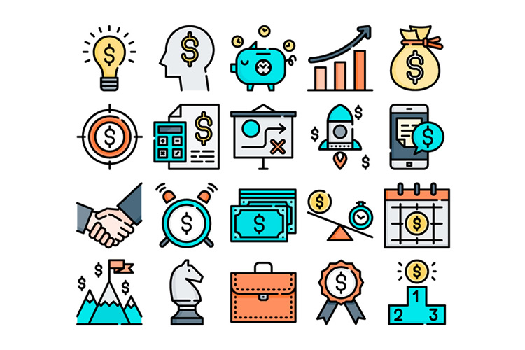 750x500 Freebie Line Flat Business Icon Set