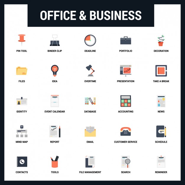 626x626 Office And Business Icons Set Vector Free Download