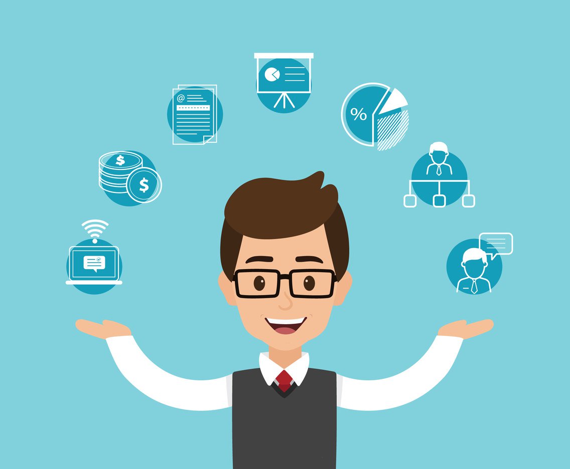 1136x936 Businessman Juggling With Business Icons Vector Art Graphics