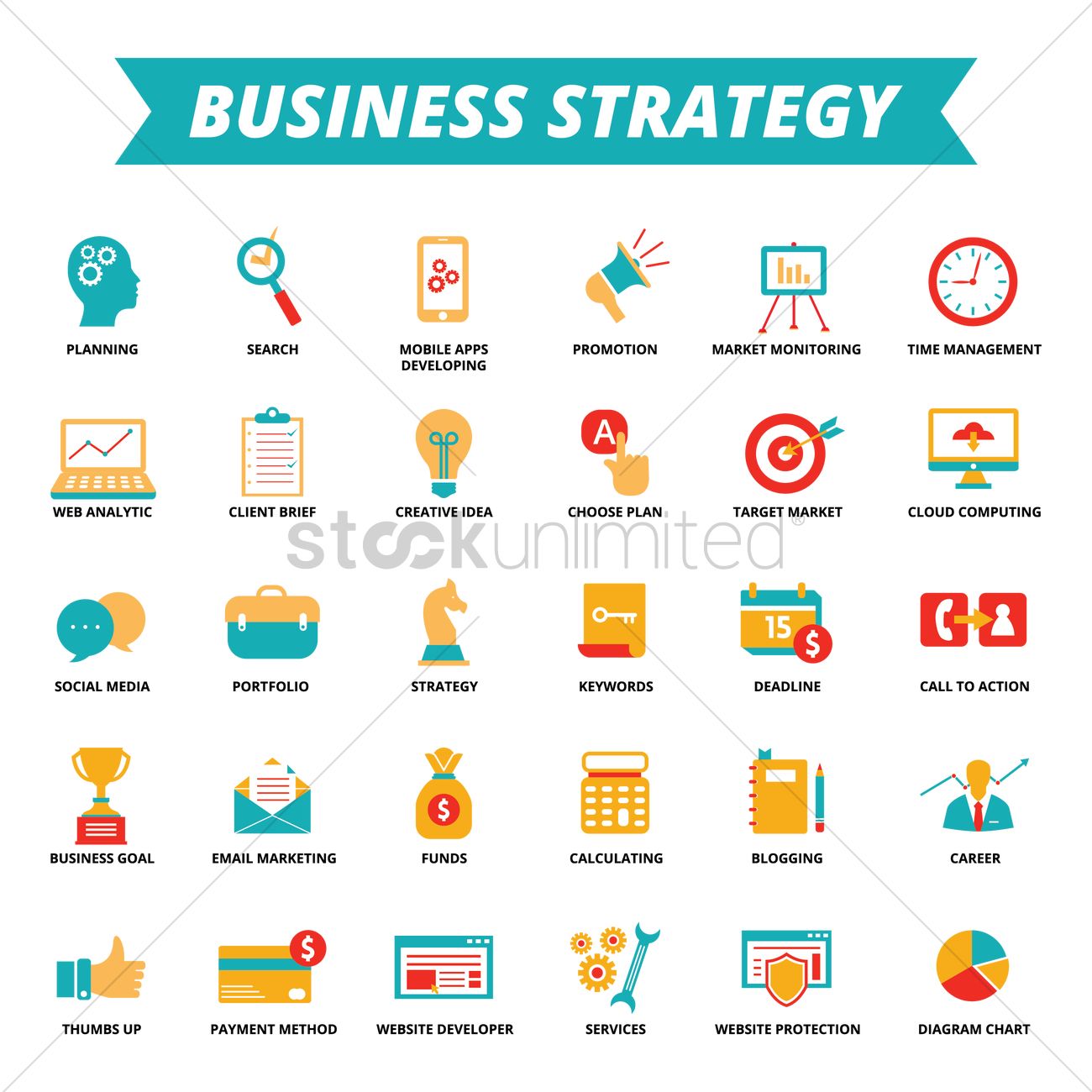 1300x1300 Business Strategy Icons Vector Image