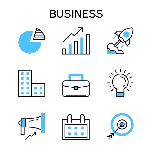490x490 Flat Line Icons With Blue Color For Project Planning, Company