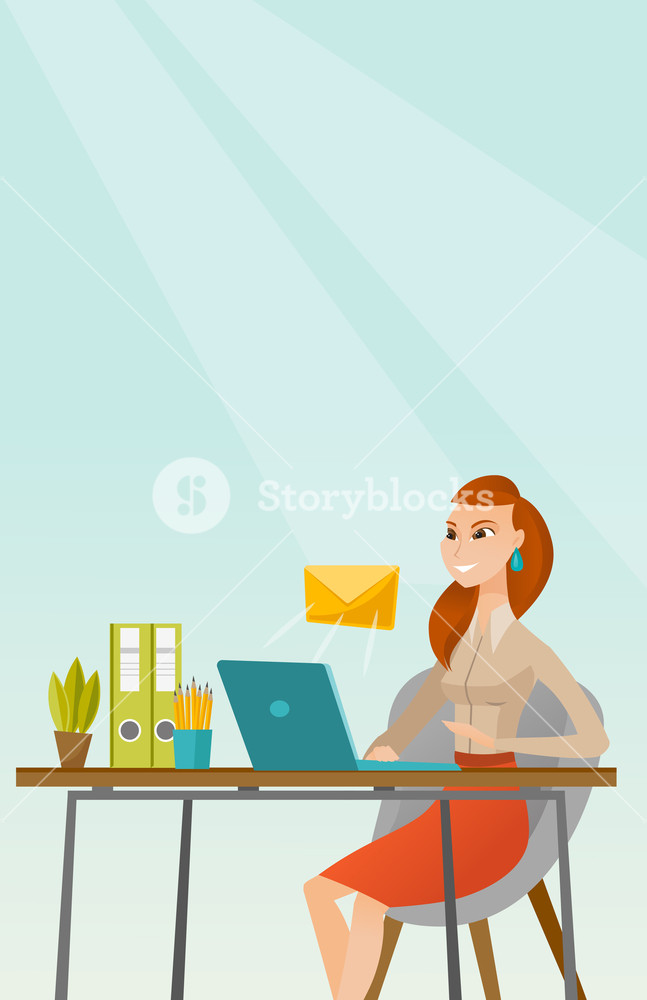 647x1000 Business Woman Working On A Laptop With Email Icon Business Woman