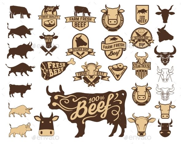 Set Of The Fresh Beef Logo Cow Icons Butchery Labels Design 590x472 Set Of The Fresh Beef Logo Cow Icons Butchery Labels Design