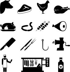 230x235 Butcher And Meat Shop Black White Vector Icon Set Vector Art
