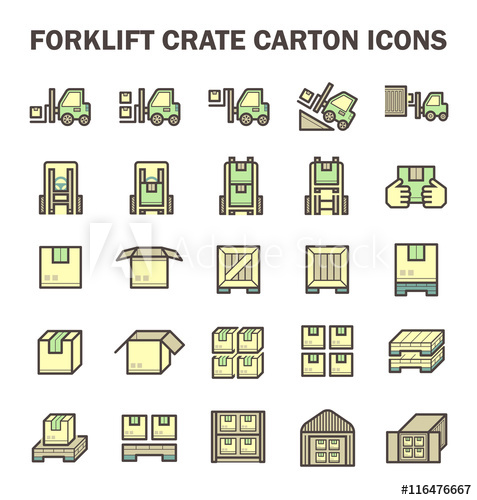 477x500 Forklift Working With Box And Warehouse Vector Icon Sets