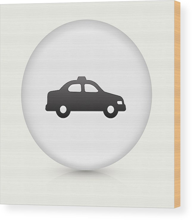 645x740 Taxi Cab Icon On White Round Vector Button Wood Print