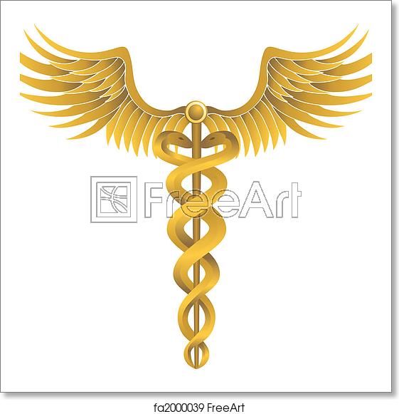 561x581 Free Art Print Of Caduceus Gold Metallic Gold Medical Caduceus