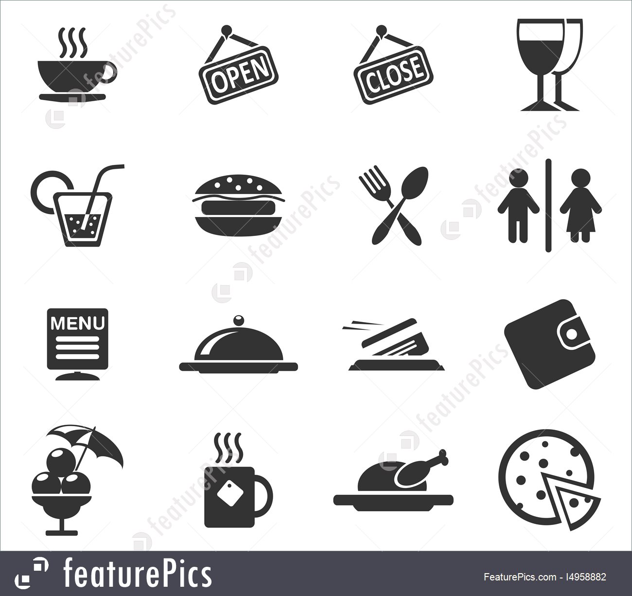 1300x1225 Cafe Silhouette Icons Stock Illustration