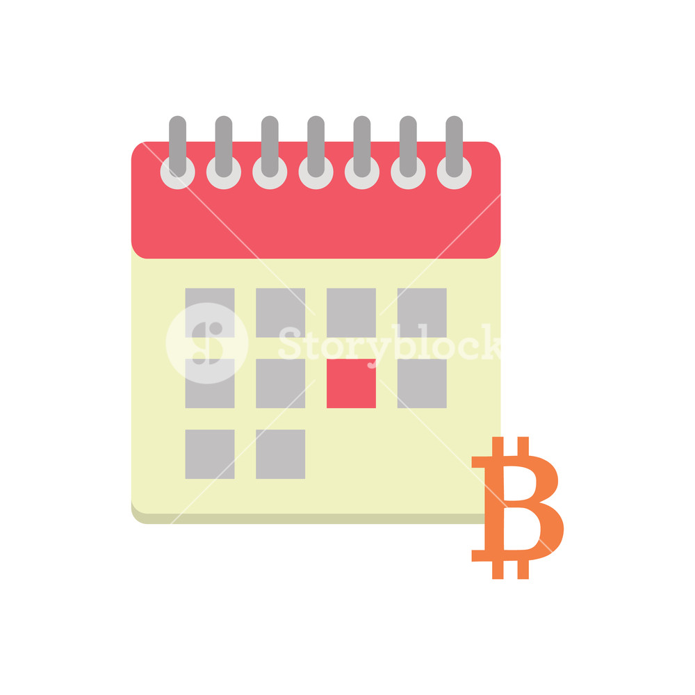1000x1000 Flat Icon With Calendar And Bitcoin, Payday Royalty Free Stock