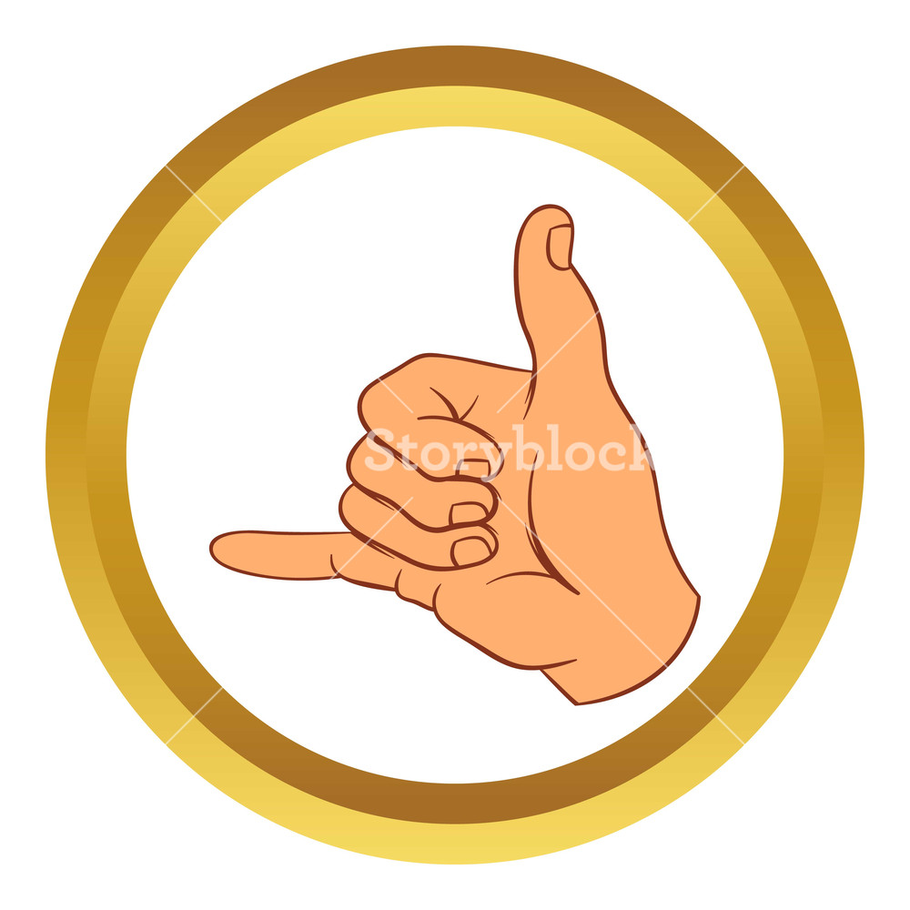 1000x1000 Call Me Gesture Vector Icon In Golden Circle, Cartoon Style