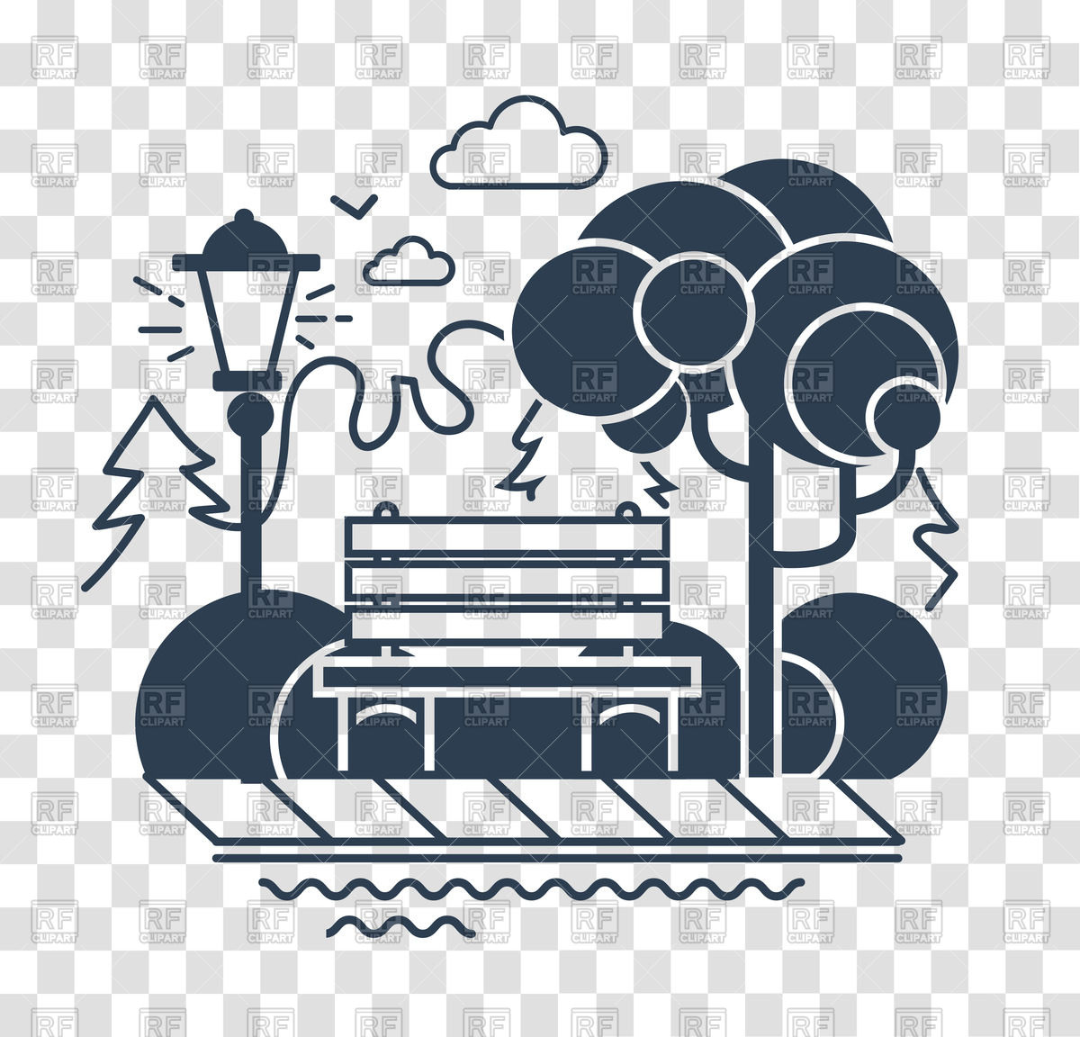 1200x1152 Icon Of Calm Park With Bench Vector Image Of Architecture