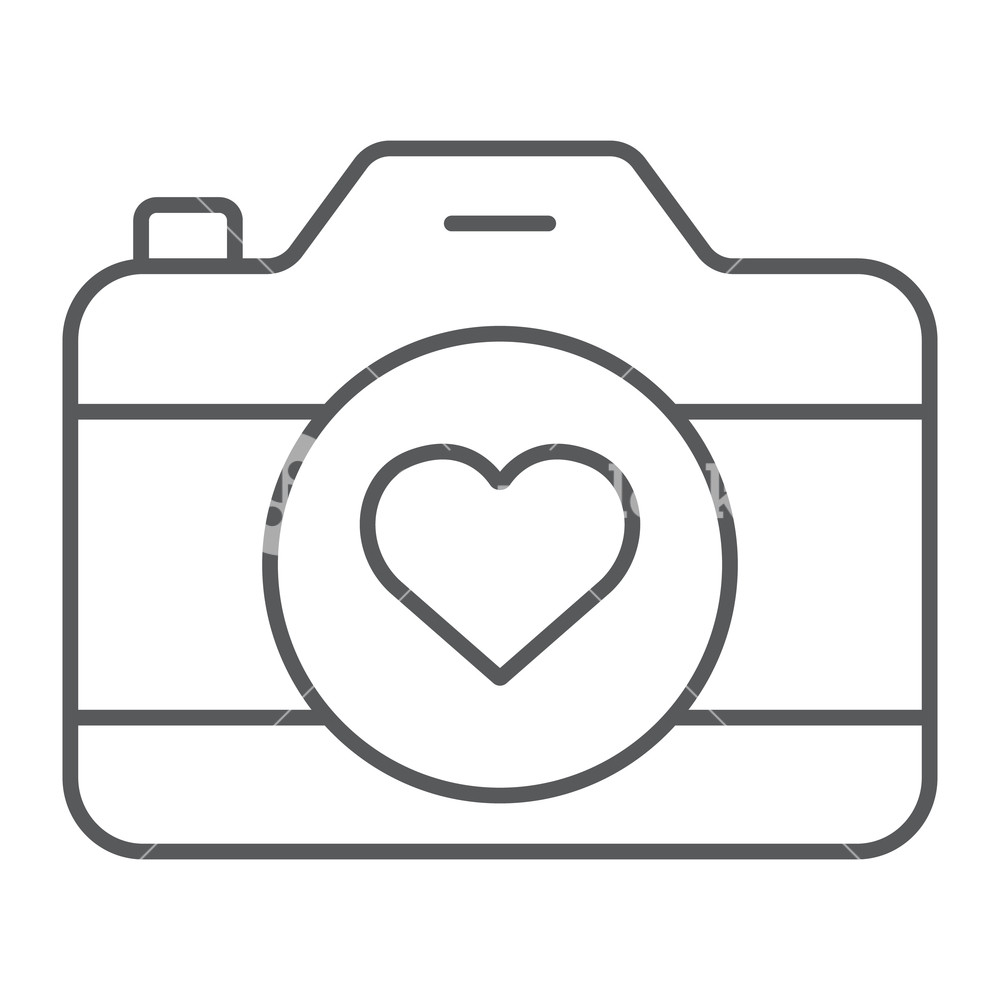 1000x1000 Love Camera Thin Line Icon, Photography And Valentine, Photo