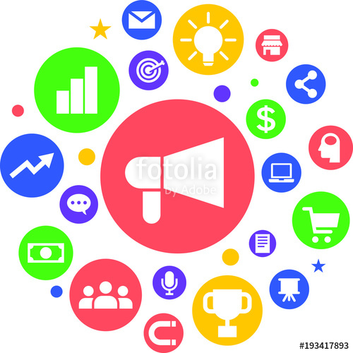 500x500 Set Of Circle Marketing Campaign Strategy Icon Vector Stock Image