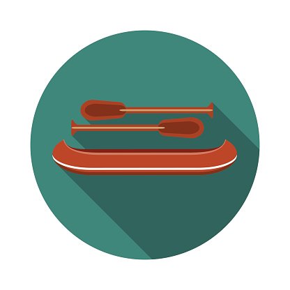 416x416 Flat Design Vector Illustration Of Canoe Icon, With Long Shadow