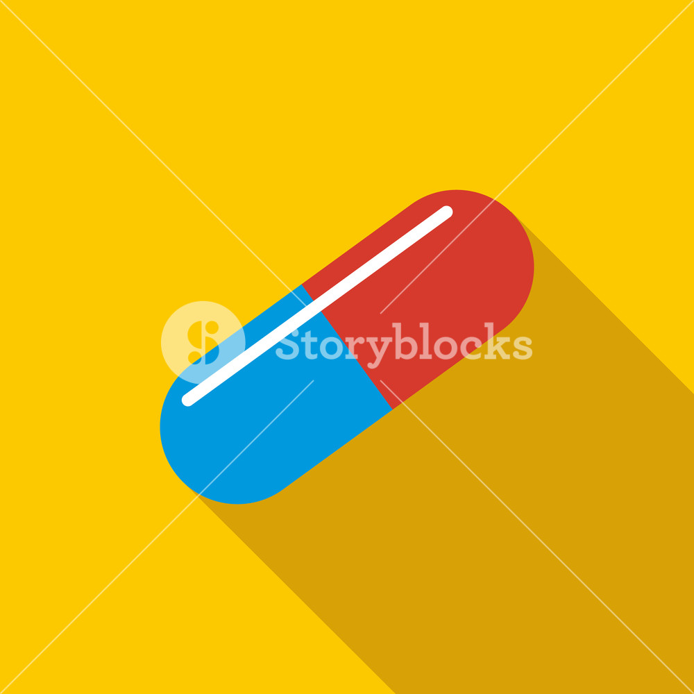 1000x1000 Medical Capsule Icon In Flat Style On A Yellow Background Royalty