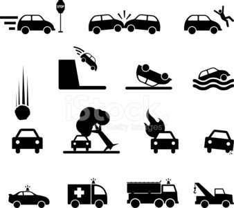 338x300 Car Accident Black White Royalty Free Vector Icon Set Stock