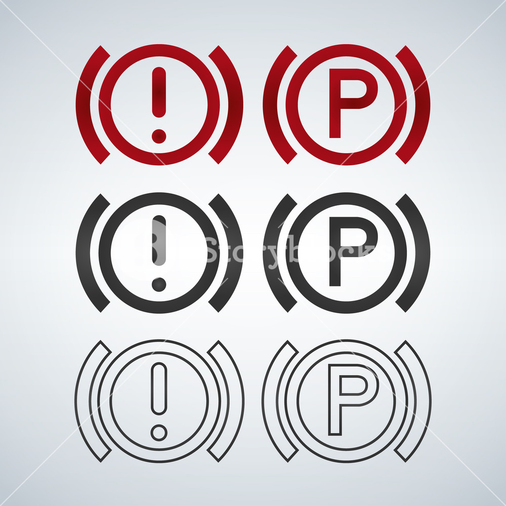 1000x1000 Sign On The Car Dashboard Parking Icon And Exclemation Warning