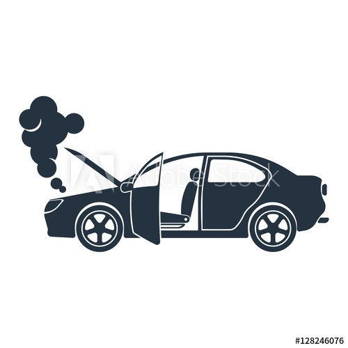 500x500 Crash, Smoke, Open Hood, Door, Isolated Icon On White Background