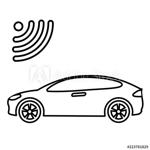 500x500 Connected Car Line Icon Car Side View And Wi Fi, Gps, Wireless