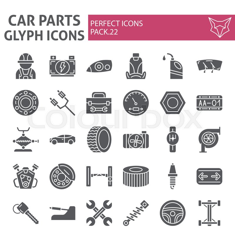 800x800 Car Parts Glyph Icon Set, Automobile Stock Vector Colourbox