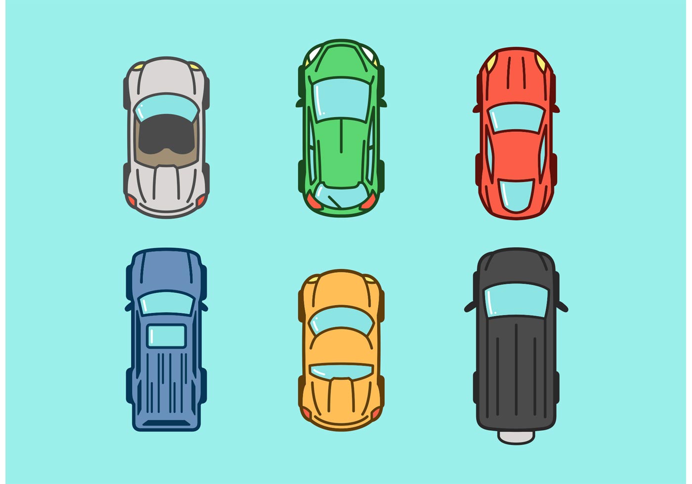 1400x980 Aerial View Vector Car Icons