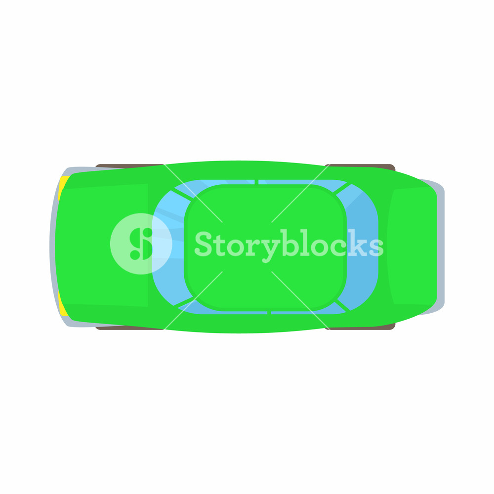 1000x1000 Green Car Top View Icon In Cartoon Style On A White Background