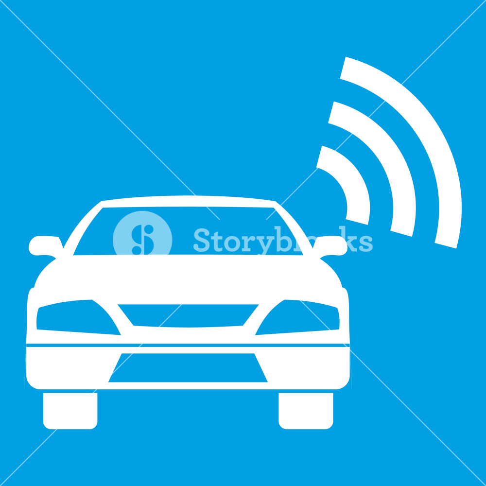 1000x1000 Car With Wifi Sign Icon White Isolated On Blue Background Vector