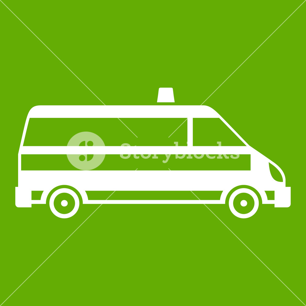 1000x1000 Ambulance Car Icon White Isolated On Green Background Vector