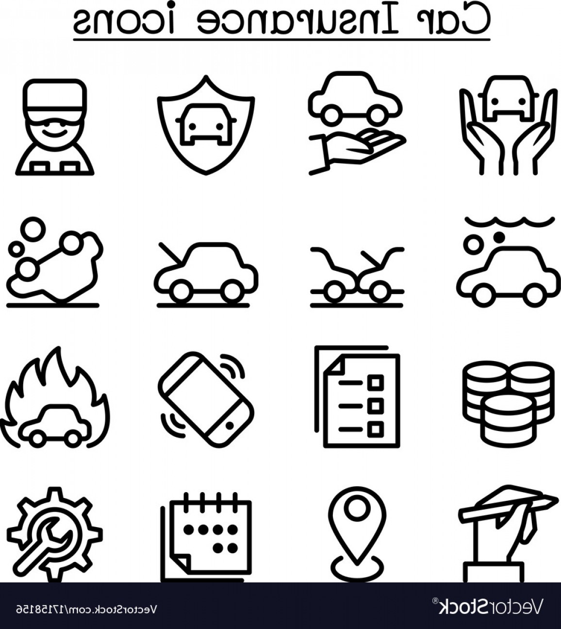 1156x1296 Car Insurance Icon Set In Thin Line Style Vector Soidergi
