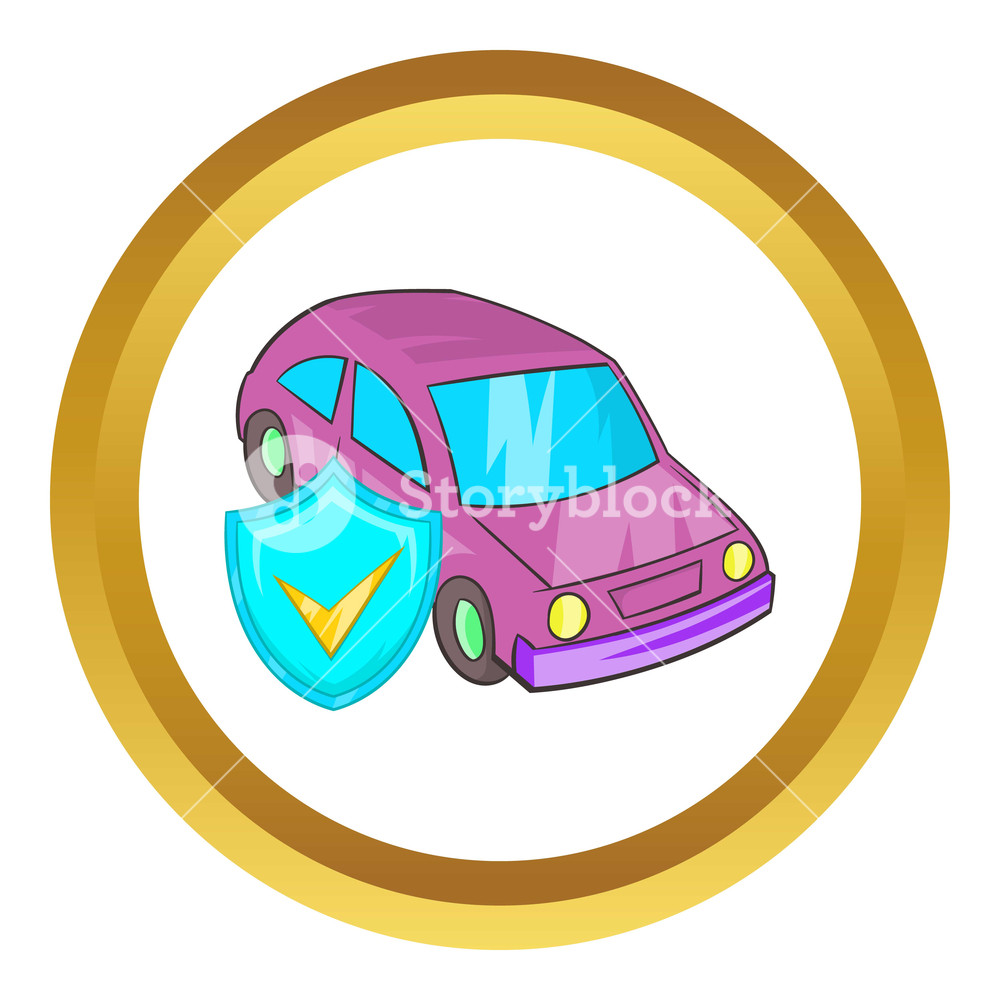 1000x1000 Car Insurance Icon In Golden Circle, Cartoon Style Isolated
