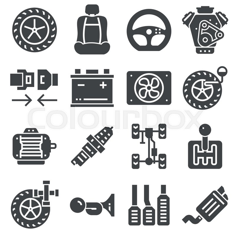 800x800 Car Parts Icons Set On White Stock Vector Colourbox