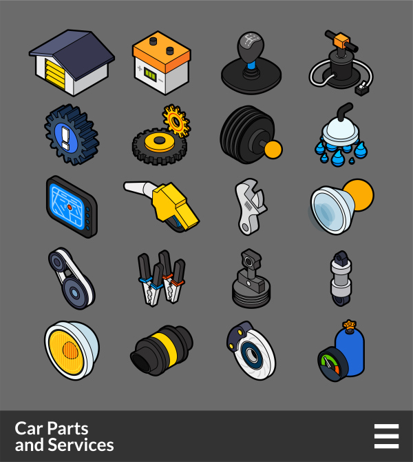600x670 Car Parts And Services Isometric Outline Color Icons Free Download