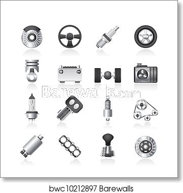 362x382 Different Kind Of Car Parts Icons, Art Print Barewalls Posters
