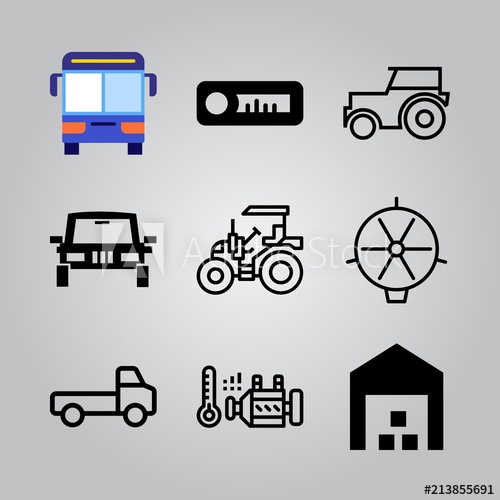 500x500 Simple Icon Set Of Transport Related Tractor, Car Radio, All