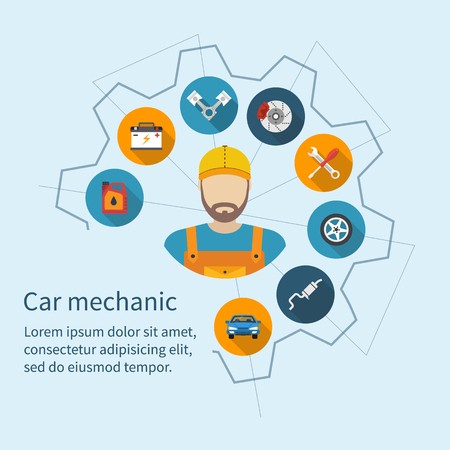 Car Mechanic With Flat Icons Tools And Spare Parts, Concept 450x450 Car Mechanic With Flat Icons Tools And Spare Parts, Concept