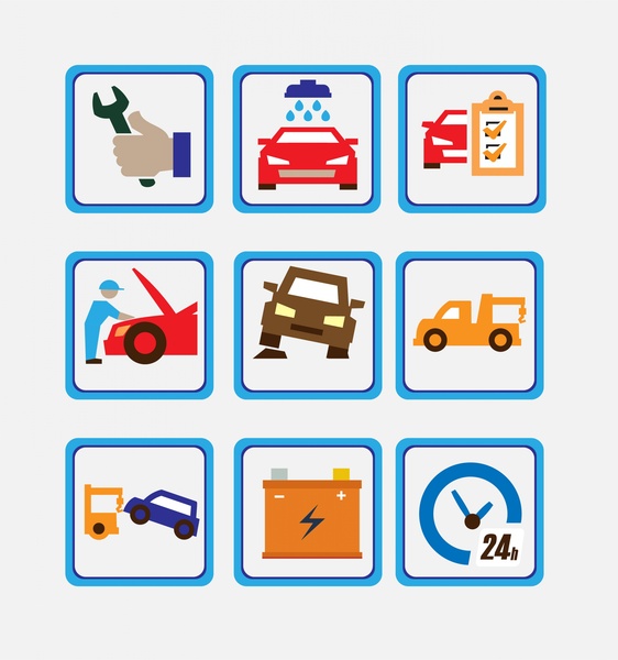 562x600 Car Service Icons Isolated In Square Symbols Free Vector In Adobe