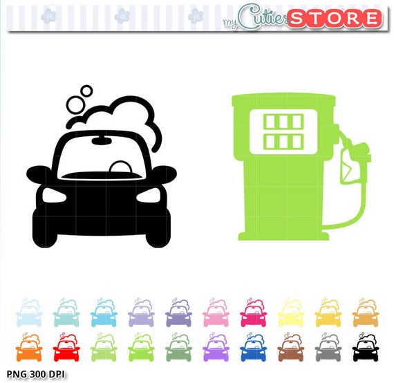 570x554 Car Wash Icons Clipart Gas Station Icon Silhouettes Set For Etsy
