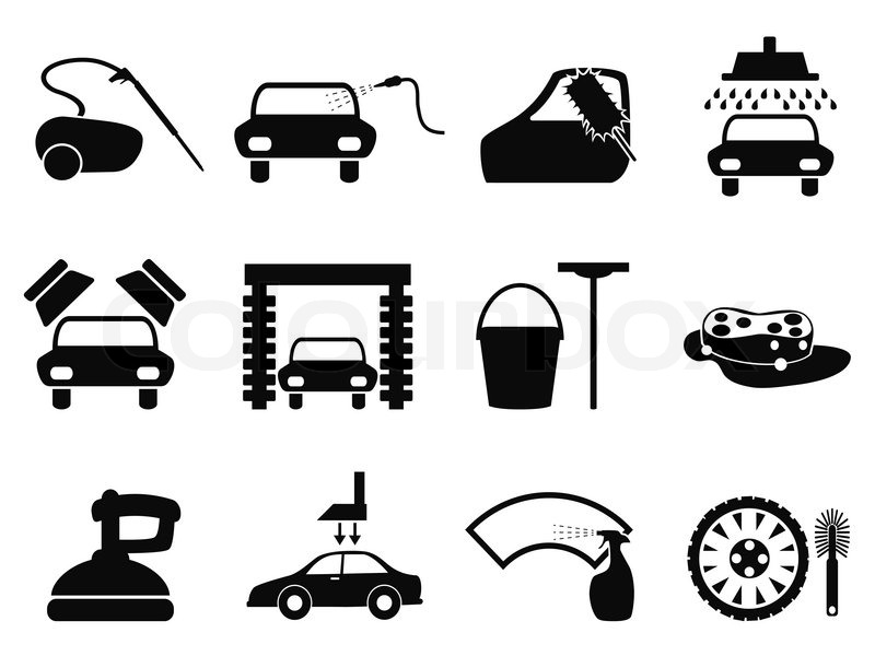 800x600 Isolated Black Car Washing Icons Set Stock Vector Colourbox