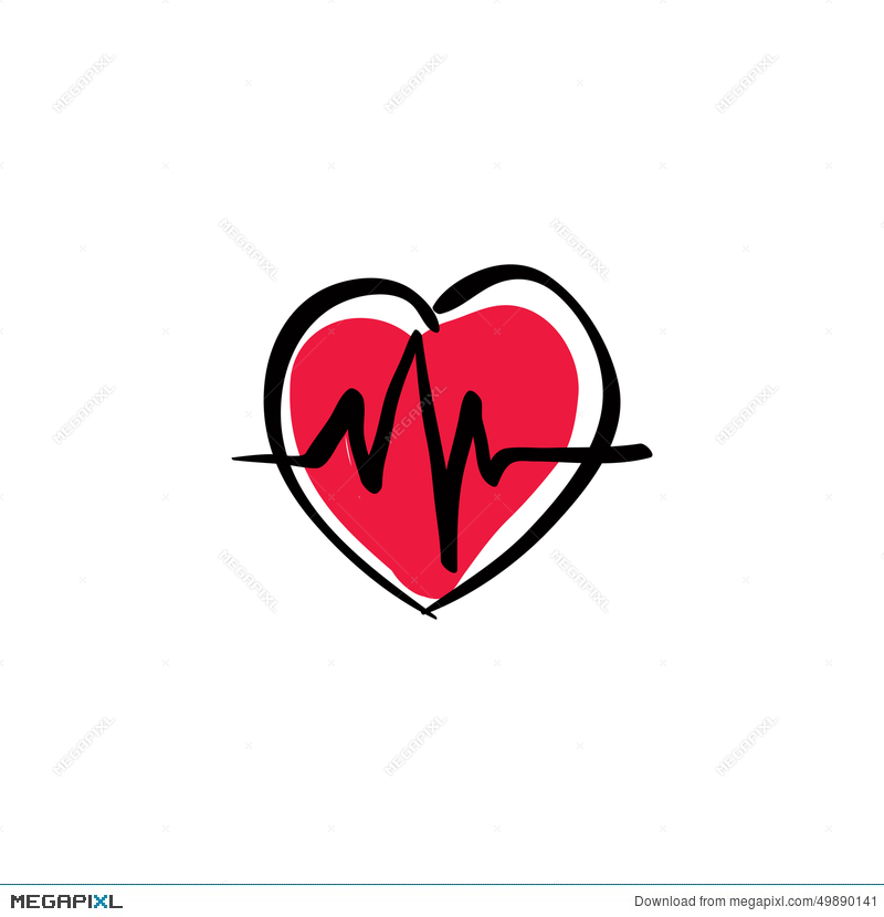 800x830 Illustrated Heart With Ekg, Vector Cardiology Icon Illustration