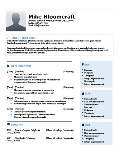 382x494 Contemporary Resume Templates