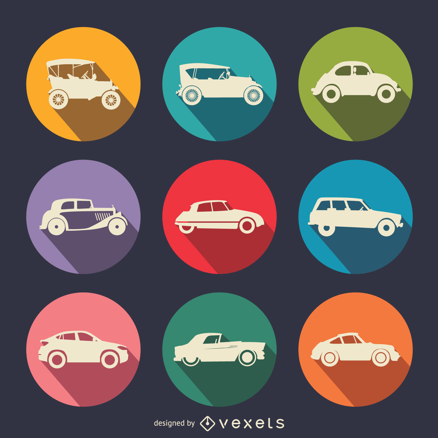 1499x1499 Flat Vintage Cars Icon Set