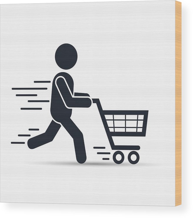 656x740 Running Man Pushing Shopping Cart Icon Vector Illustration Wood