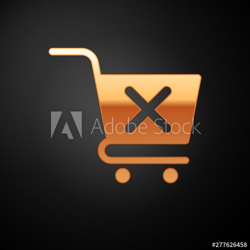 500x500 Gold Remove Shopping Cart Icon Isolated On Black Background