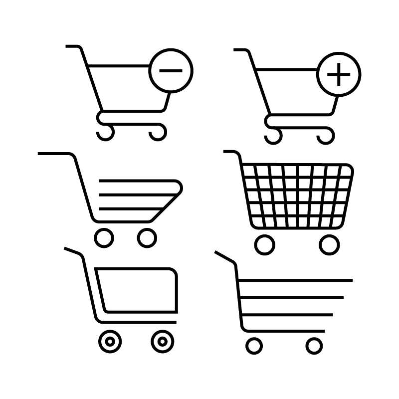 800x800 Supermarket Cart Line Icons Free Vector Collection Design