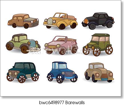 435x370 Cartoon Retro Car Icon Set, Art Print Barewalls Posters Prints