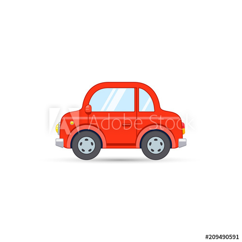 500x500 Red Car Side View In Cartoon Flat Style Vector Transport Icon